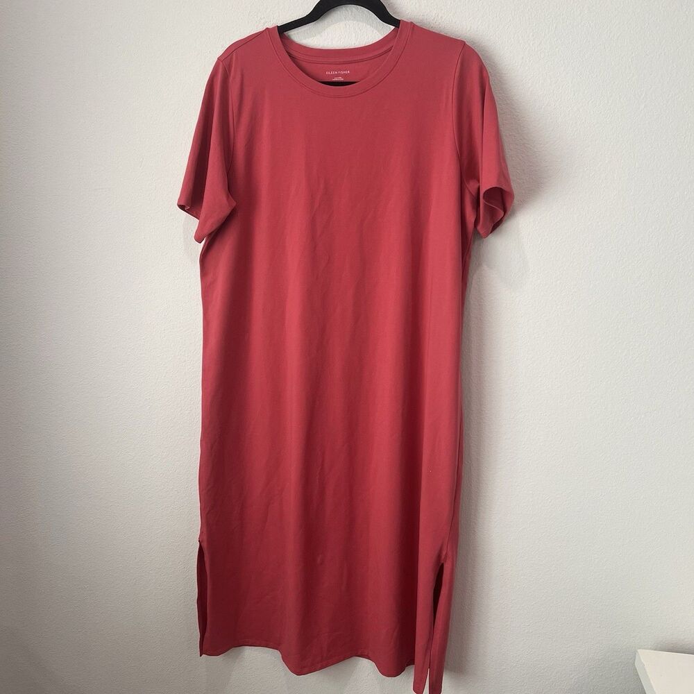 Eileen Fisher Organic Cotton Slubby Jersey Dress Pink Size Large Vacation Casual